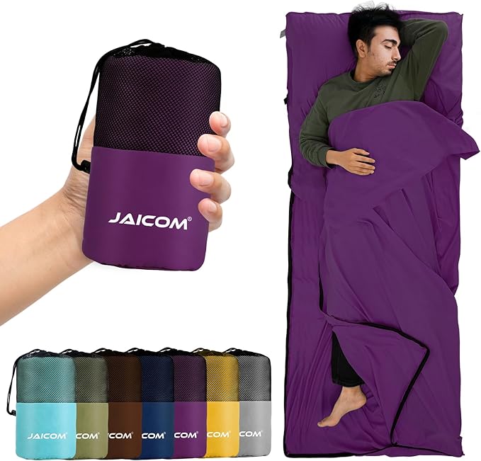 JAICOM Sleeping Bag Liner Travel Sheets &amp Adult Sleep Sack Ultralight and Portable Summer Sleeping Bag - Ideal for Backpacking Hotels and Hostels Business Trips Camping