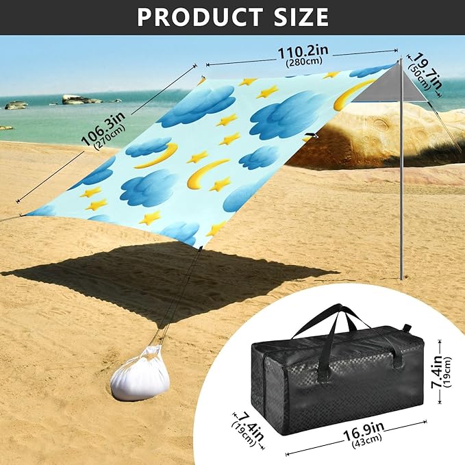 Beach Canopy with Windproof Ropes &amp Sandbags Beach Tent Sun Shade Sun Shelter for Camping Trips Fishing Backyard Fun or Picnics Cloud