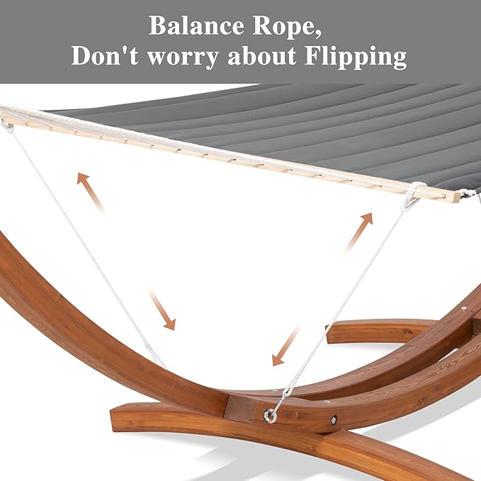 SUNCREAT Hammocks Double Hammock with Wooden Stand Included Outdoor Hammocks for Outside 475 lbs Capacity Dark Gray