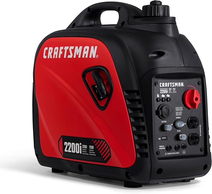 Craftsman C0010020 2200-Watt Gas Portable Generator - Quiet &amp Powerful - Clean Power for Sensitive Electronics - Compact &amp Lightweight Design - Powered by Generac - 50-State/CARB Compliant