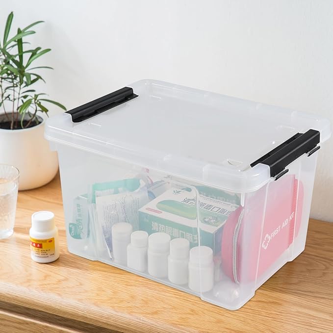 4 Pack 23 L Plastic Storage Bins with Wheels Clear Storage Latch Box with Lids