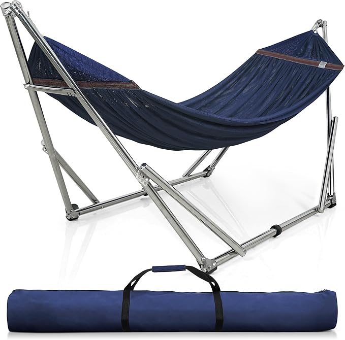 Tranquillo Adjustable Hammock Stand Collapsible Camping Hammock 650 lbs Capacity Deluxe Double Hammock Stand for 2 Persons Portable Everywhere Easy Assembly Non-Slip and Noise-Free Aegean