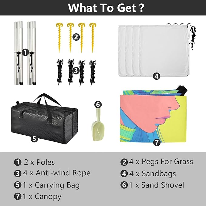Angry Teen Girls Beach Tent UPF50 Water-Resistant Large Portable Sun Shelter with Sandbags and Shovel for Backyard and Camping