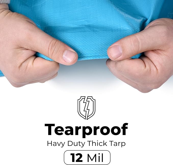 Tarps Heavy Duty Waterproof 16x20-12 mil Thick Camping Tent - Blue Tarp 16x20 UV Resistant Rip &amp Tear Proof with Metal Grommets – Multipurpose Use for Camping Tent Boat RV Car &amp Pool Cov