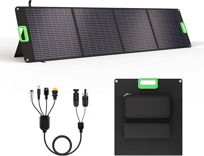 200W Portable Solar Panel for Power Station Foldable Solar Charger w/ 4 Kickstands IP65 Waterproof Solar Panel Kit w/DC XT60 Anderson Aviation Output for Outdoor RV Camper Blackout