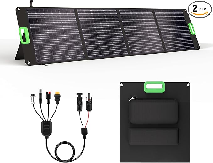 200W Portable Solar Panel Charger with 4 Kickstands IP65 Waterproof Foldable Solar Charger Kit with DC XT60 &amp Anderson Outputs for Power Stations Outdoor RV Camping and Emergency Blackout