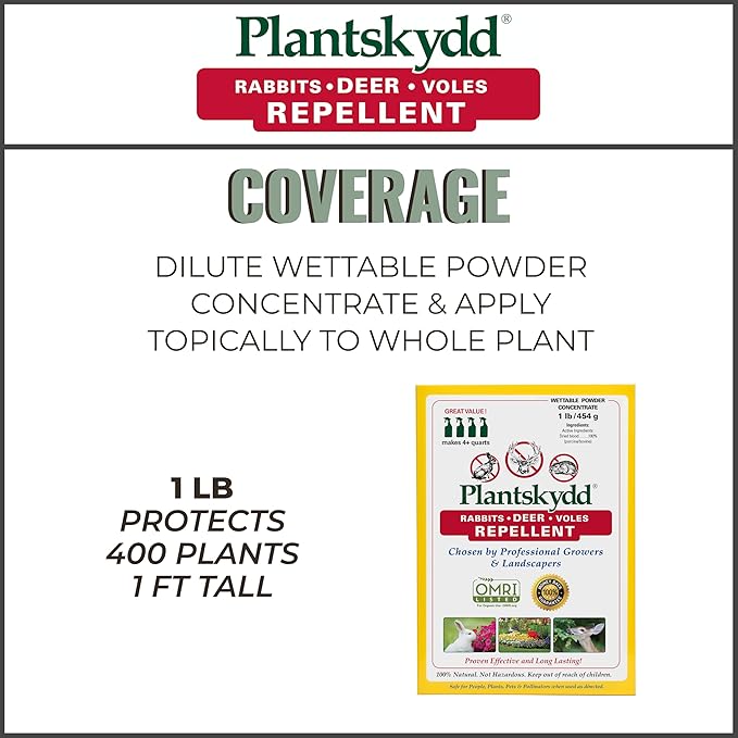Plantskydd Animal Repellent - Repels Deer Rabbits Elk Moose Hares Voles Squirrels Chipmunks and Other Herbivores Wettable Powder Concentrate - 1 LB Box - Makes 1 Gallon Liquid (PSP-R1)