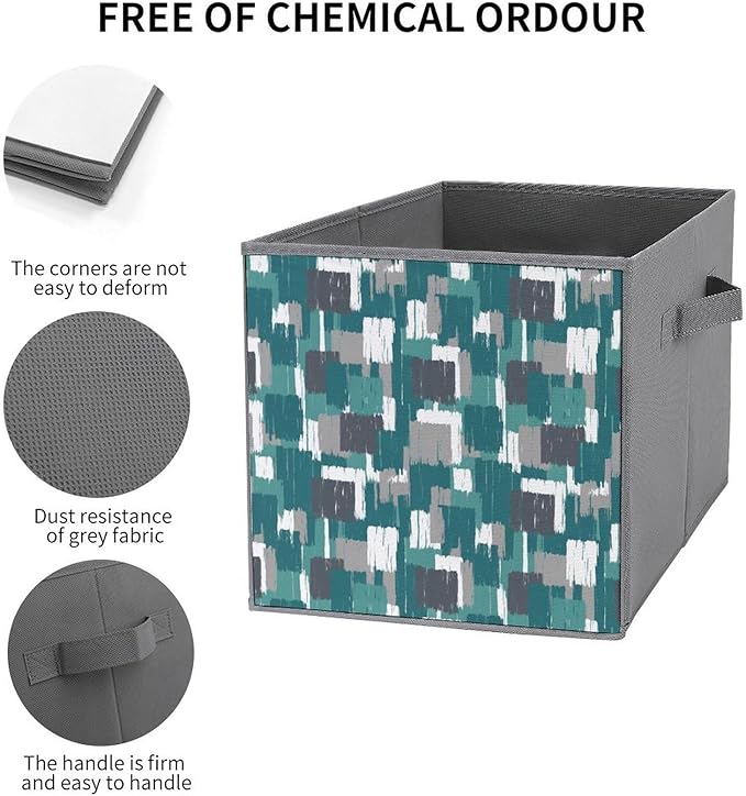 Collapsible Storage Cube with Handles Teal Grey Turquoise Space-Saving Foldable Organizer Bin for Bookshelf Cabinet Perfect for Small Apartments &amp Dorms
