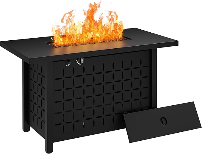 43in Propane Fire Pit Table Outdoor Gas Fire Pit for Patio 50000 BTU with Lava Rocks Waterproof Cover and Lid Perfect for Cozy Gatherings &amp Relaxing Outdoor Parties