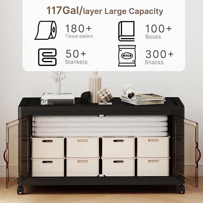 468QT Extra Large Stackable Storage Bins with Lids &amp Wheels &amp Door 117Gal Foldable Collapsible Closet Organizers Plastic containers drawers for bedroom Dorm