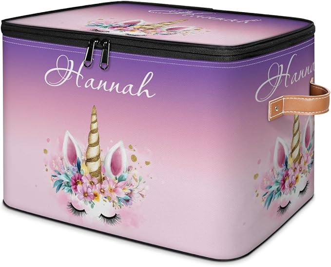 Custom Unicorns Storage Bins with Lid Foldable Personalized Storage Basket Boxes with Handle Shelf Basket Closet Organizer Cube