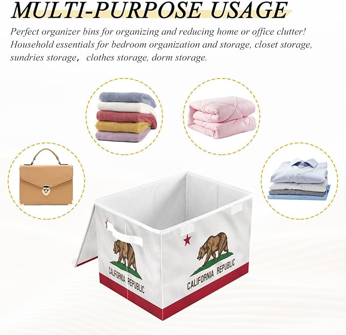 California State Flag Storage Bins with Lid Collapsible Storage Baskets Lids for Storage for Office Supplies Office