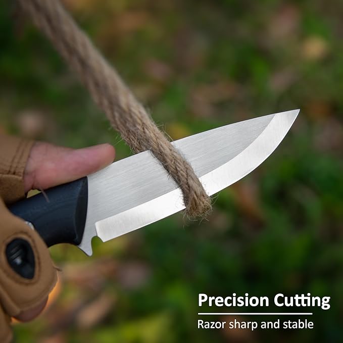 Fixed Blade Knife 3.94” Drop Point 9cr18mov Blade Camping Hunting Hiking Knife for Men Women G10 Handle with Sheath and Clip Outdoor Daily Use EDC