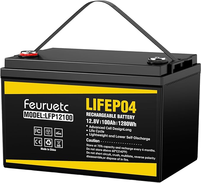 12V 100Ah LiFePO4 Battery - Small RV Battery with 100A BMS 15000+ Deep Cycles Solar Energy Storage Lithium Phosphate Batteries for Home Motor Travel Trailer Camping Off-Grid Power