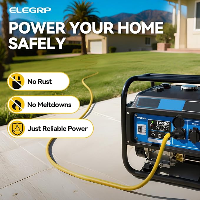 ELEGRP 30 Amp Generator Extension Cord 25 Feet 4-Prong NEMA L14-30P to L14-30R 120/250V Up to 7500W SJTW 10AWG/4C Locking Power Cord for Portable Generators Home Backup UL Standard Compliant