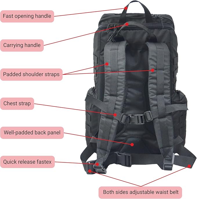 DERBY Tactical Medical Backpack 32L – EMT EMS Trauma Jump Bag with 3 Clear Pouches &amp Ampoule Organizer – Cordura 500D MOLLE First Responder Pack (Empty) – Made in Ukraine Black