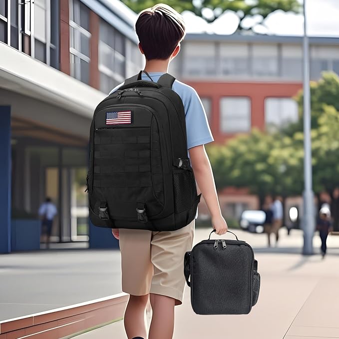 Backpack for Boys 3 in 1 Set 19 Inch 55L Bookbag with Insulated Lunch Box Pencil Case Molle School Backpack for Kids Teens Outdoor Hiking Trekking Camping Travel for Elementary Middle High School