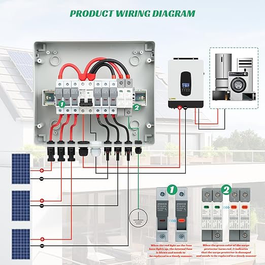3 in 1 Out Solar Combiner BoxPV Combiner Box with 20A PV FuseDC 63A Circuit Breaker and Surge ProtectorIP65 Solar Disconnect Switch Box for Indoor Outdoor Solar Panel System (3 in 1 Out 20A 1000V)