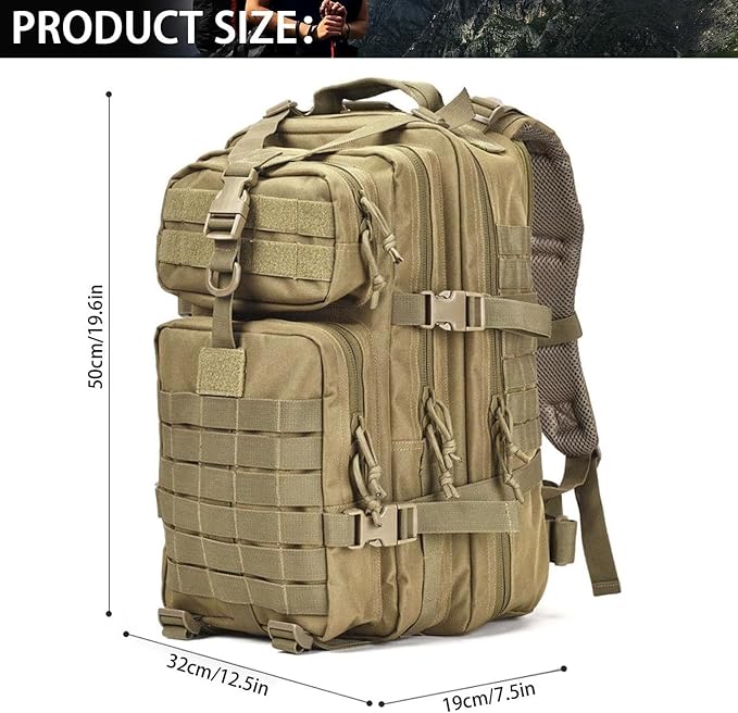aiGear Tactical Backpack for Men 45L Military Backpack 3-Day Bug Out Bag for Camping Hiking Hunting with Molle System Army Daypack (45L Khaki)
