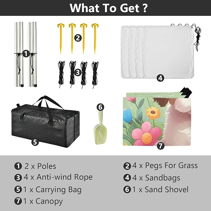 xigua Dog Beach Tent Sun Shelter with Carrying Bag - Silver Coated Oxford Fabric Beach Canopy for Beach Camping Fishing - Includes Windproof Ropes Sandbags &amp Stakes