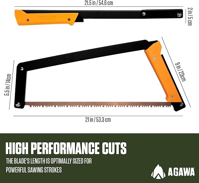 AGAWA - BOREAL21-21 Inch Folding Saw with All-Purpose Saw Blade - Camping Gear For Hiking Fishing Hunting Bushcraft &amp Survival Kit (Black Frame/Yellow Handle)