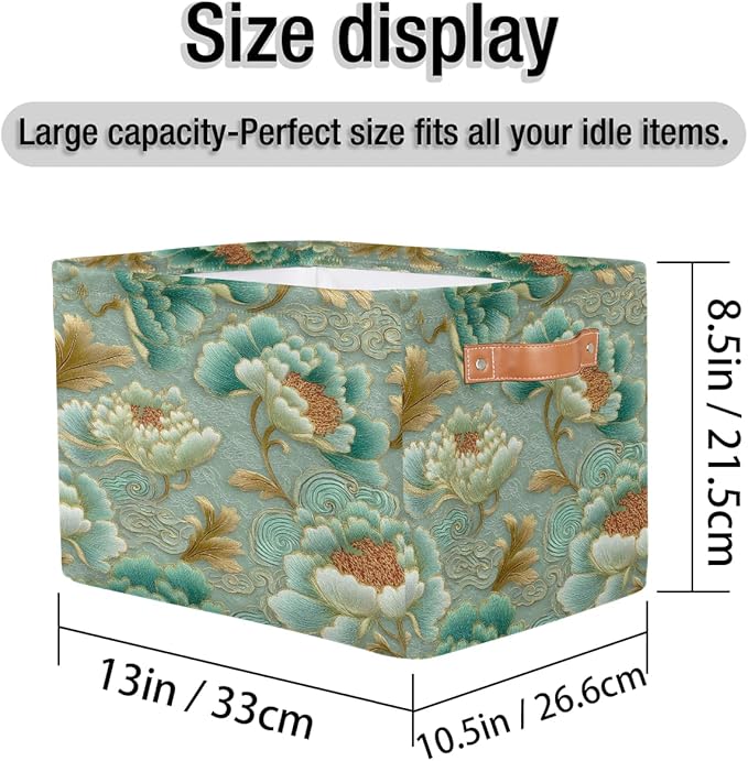 Pardick Teal Flower Floral Basket Storage Bins Large Fabric Toys Storage Cube Box with Handles Collapsible Closet Shelf Cloth Organizer Basket for Nursery Bedroom Bathroom Holiday Gift