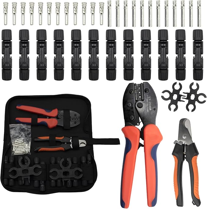 Solar Crimper Stripper Tool KitWith Wire Stripper 12 Pairs Solar Connectors 1 PCS Stainless Steel Wire Cable Cutter 1Pair Solar Spanner Wrench