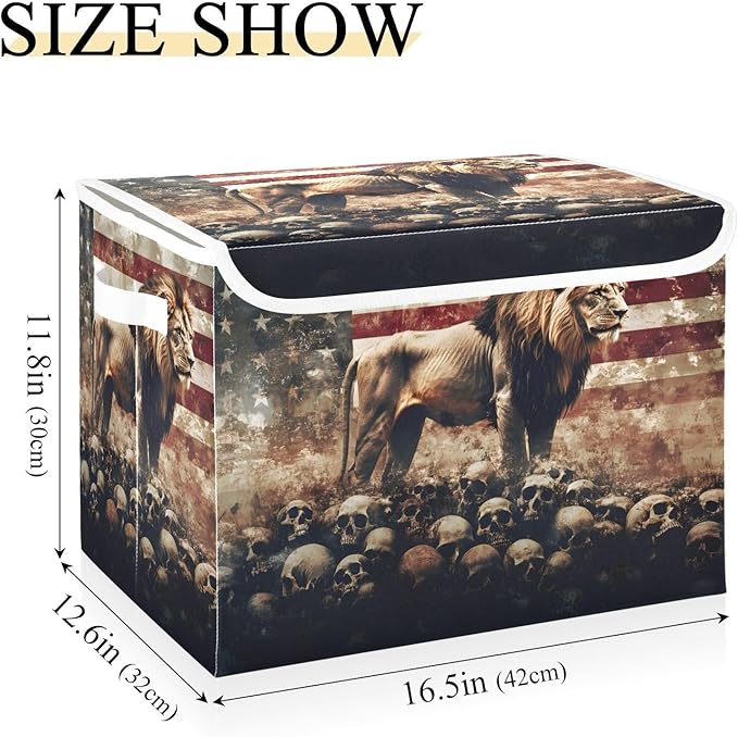 AIXIWAWA Lidded Storage Cube (Lion Skull American) Fabric Foldable Closet Bins with Flip Lid and Handles Organizer Basket Container 16.5 x 12.6 x 11.8 IN