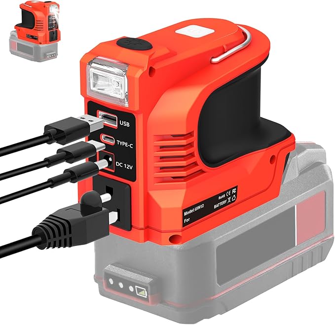 220W Power Inverter for Bauer 20V DC 24V to AC 110-120V Inverter 20V Battery Powered Portable Power Source Supply Charger Adapter with USB&ampType-C&ampAC Outlet&ampLED Light(No Battery)