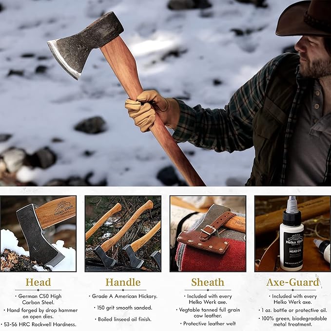 1844 Helko Werk Germany Traditional Bavarian Woodworker - Made in Germany Heavy Duty Felling and Cutting Axe Large German Forest Axe - Head 3.5 lbs Handle 31 in. (Bavarian) #13566