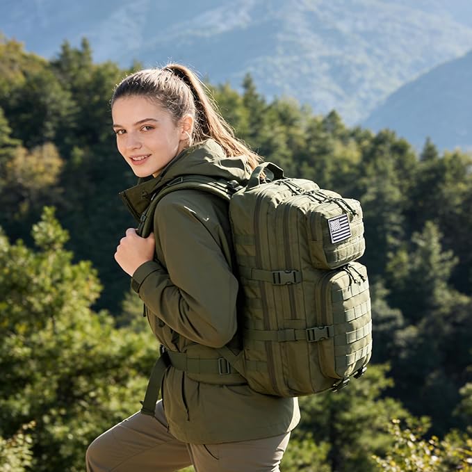 45L Military Tactical Backpacks 3 Days Assault Pack Bag Fitness Rucksack 3 Day Bug Out Bag Hiking Treeking Molle Daypack (ArmyGreen)