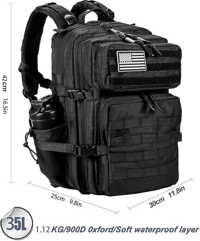 35L Hiking Tactical Backpack for Women Training Gym Fitness Bag Outdoor Camping Backpacks Travel Waterproof (Black)