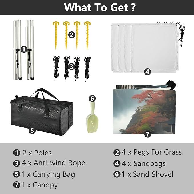 Beach Canopy with Windproof Ropes &amp Sandbags Beach Tent Sun Shade Sun Shelter for Camping Trips Fishing Backyard Fun or Picnics Landscape