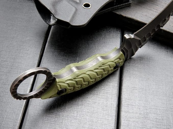 Ccanku C1110 Fixed Blade Knife D2 Steel Blade G10 Handle Outdoor Camping Claw Knives EDC Tool Knives with Kydex Sheaths (Army Green)
