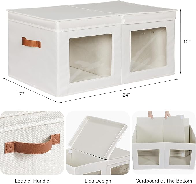 Univivi Large Storage Boxes with Lids Collapsible Foldable Storage Bins for Clothes [2-Pack] Fabric Storage Cubes with Handles Closet Organizers for Home Bedroom (Beige 24” x 17” x 12)