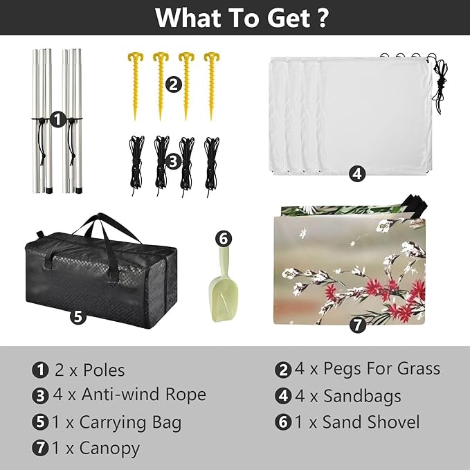 Elegant Wildflowers Beach Tent Sun Shelter Set UPF50+ UV Protection 10.5 x 9.19 FT Camping Shade Canopy with Sandbags Sand Anchors Carrying Bag and Others