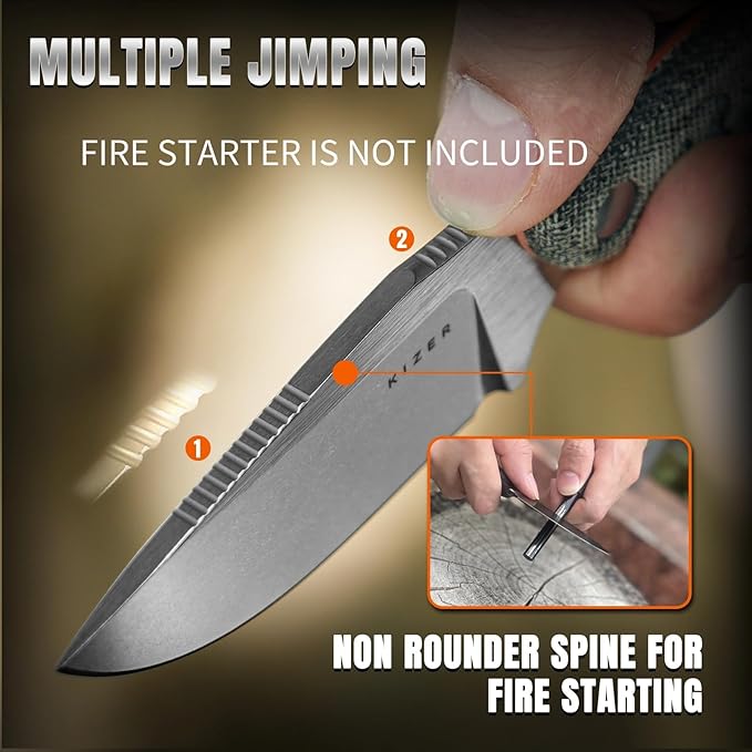 Kizer Hare Fixed Blade Knife with Sheath 3.14 Nitro V Blade EDC Hunting Knife with Black Micarta and Orange G10 Handle Small Bushcraft Neck Knives Camping Knives for Men Women 1077A2