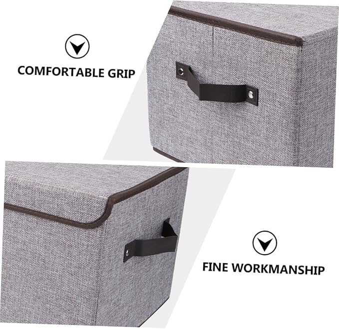 PRETYZOOM Foldable Fashion Storage Basket in Cotton Linen Double Lids Sturdy Collapsible Wardrobe Storage Box for Books Toys Magazines
