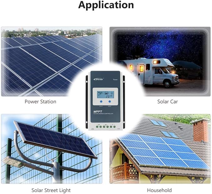 EPEVER 20A MPPT Solar Charge Controller 12/24VDC Automatically Identifying System Voltage with Backlight LCD Display Fit for Lead-Acid and Lithium Batteries
