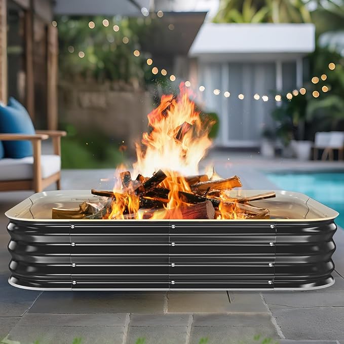 Fire Pit Ring48in Large Heavy Duty Square Firepit for Outside11'' Tall Galvanized Steel Bonfire PitsWood Burning Outdoor FireplacesPortable for BackyardCampingPatioBeach