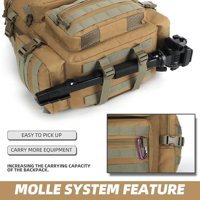 Lovelinks21 Hiking Trekking Rucksack Military Hiking Backpack 3 Day Molle Assault Pack Waterproof EDC Bag for Outdoor