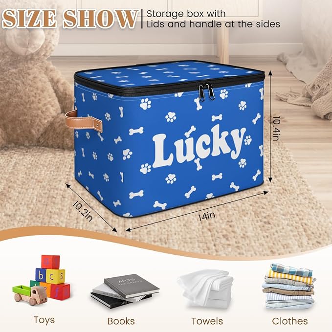 Customized Pet Storage Basket with Name Personalized Keepsake Box with Zipper Lid Foldable Fabric Memory Bin Large capacity with Handle Green