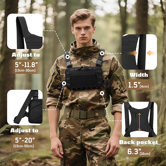 Outdoor Tactical Chest Bag Chest Rig Pack EDC Molle Utility Chest Pouch for Workouts Hiking Fishing