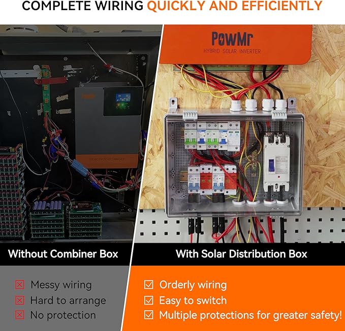PV Combiner Box 2 String Solar Distribution Box with 25A 250A DC Circuit Breakers 63A125A AC Circuit Breakers and Surge Protection. Solar PV Breaker Box Perfect for 8K-10KW Solar Inverter Systems