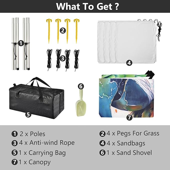 ALAZA Parrot Portrait Watercolor Beach Tent Sun Shelter UPF50+ Protection Beach Shade Canopy w/ 4 Sandbags for Outdoor Camping Fishing Backyard Fun Picnic 10x9 ft