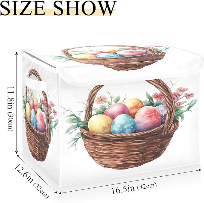 Easter Egg Basket Fabric Storage Bins with Lids and HandleFoldable Storage Bins with LidsCloset Organizers for Clothes Storage Room Organization Office Storage Chest Organizer