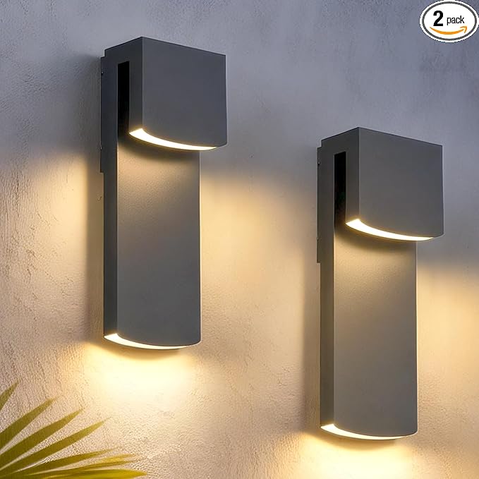 IP65 Waterproof Outdoor Modern LED Wall Light Fixtures Black Exterior Wall Sconces 32W 3000K Porch Patio Light Fixture Outdoor Wall Lights Outside Lights for House Garage Front Door 2 Pack