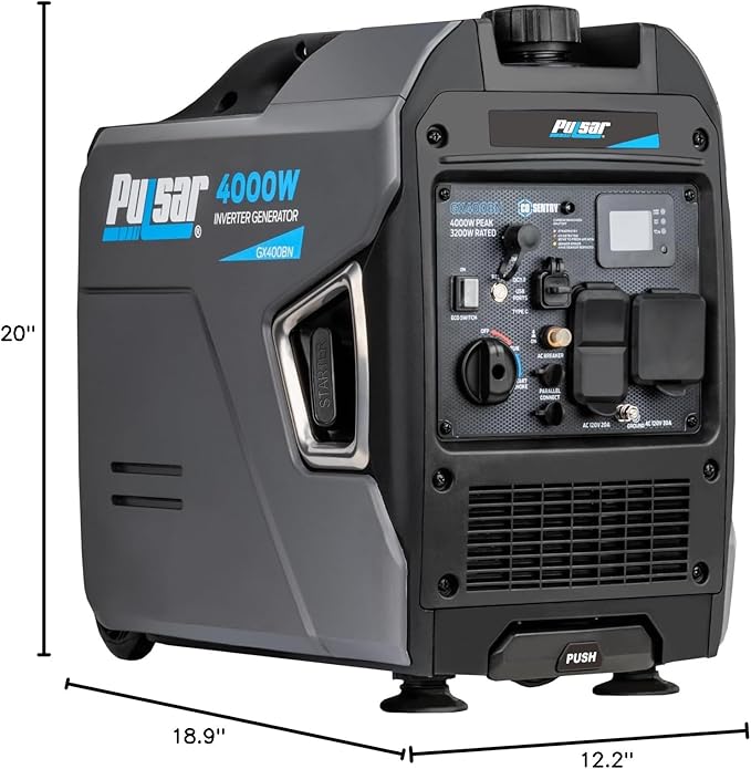 Pulsar Products GX400BN 4000W Portable Ultra-Quiet Dual Fuel &amp Parallel Capability RV-Ready Handle &amp Wheels with CO