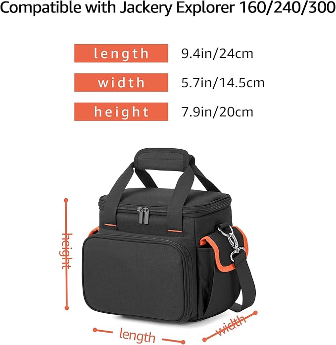 Trunab Carrying Case Compatible with Jackery Portable Power Station Explorer 160/240/300 Storage Bag with Waterproof Bottom and Front Pockets for Charging Cable and Accessories