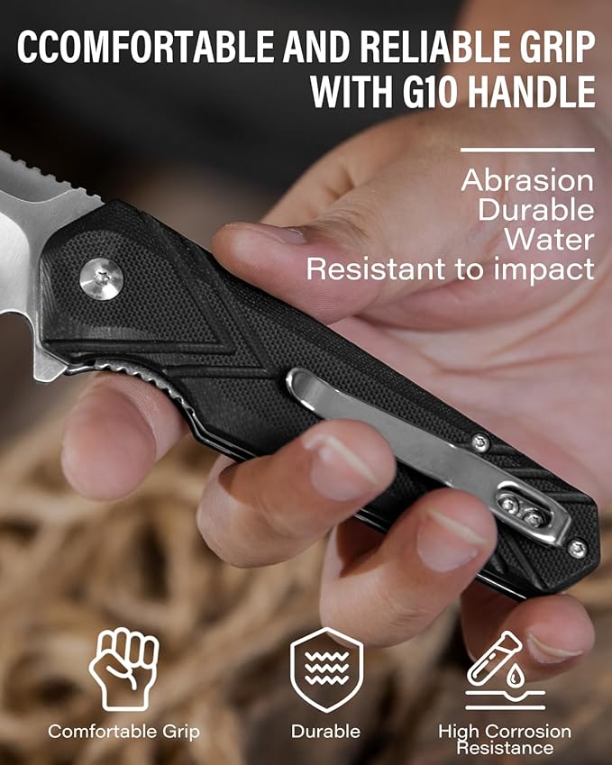 Dispatch Folding Pocket Knife with Clip 3.15 8Cr13MoV Steel Reverse Tanto Blade with G10 Handle Liner Lock Pocket Knives for Men Outdoor Camping Hunting Hiking Survival Pocketknife